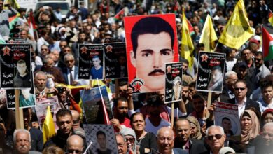 Demonstrators gather during a rally in support of Palestinian prisoners on hunger strike in Israeli jails \ REUTERS